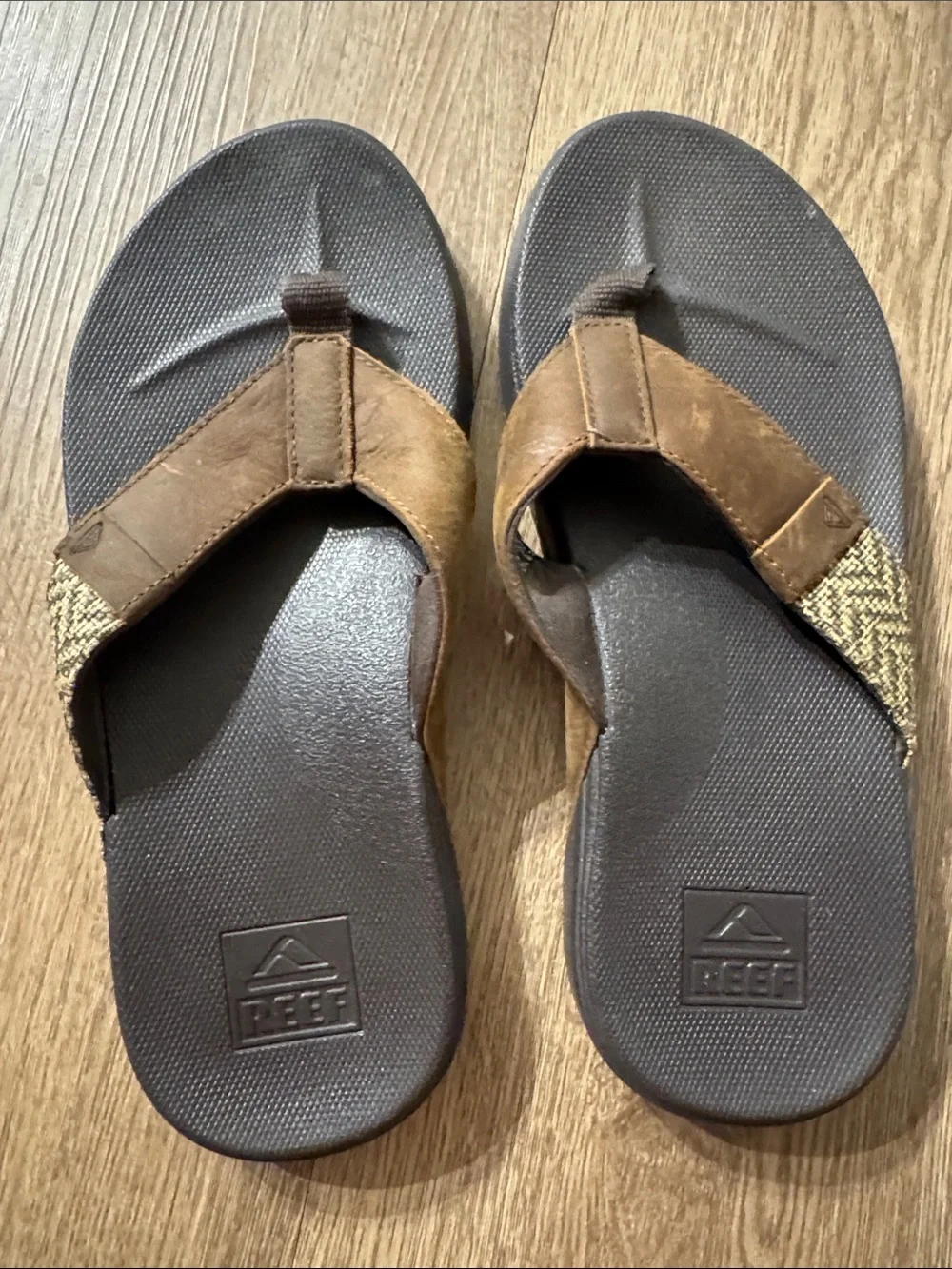 Reef Men’s Brown & Dark Brown Leather Flip Flops